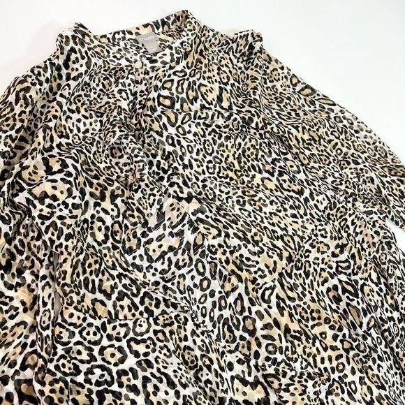 Chico's Shirt Womens Large Ruffle Cheetah Woven Animal Print NEW Long Sleeve - Picture 3 of 9